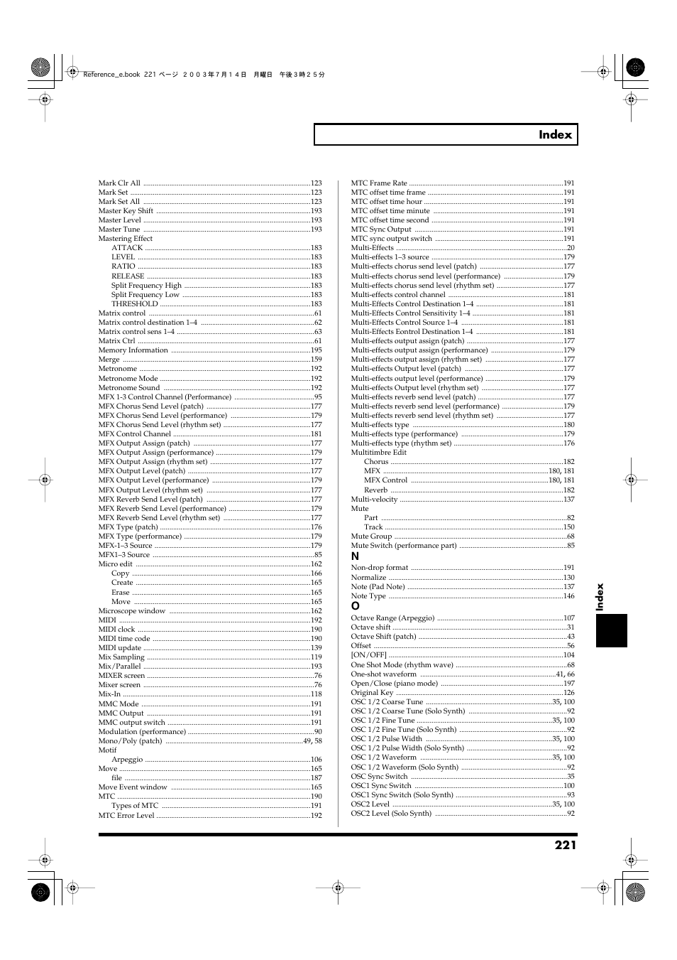 221 index | Roland Fantom-S User Manual | Page 221 / 228