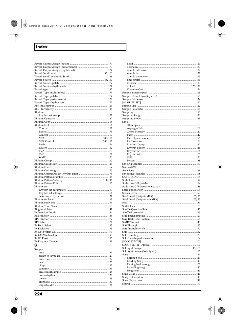 224 index | Roland Fantom-S User Manual | Page 224 / 228