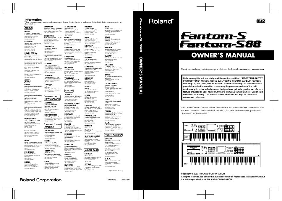 Owner’s manual, Information | Roland Fantom-S User Manual | Page 228 / 228