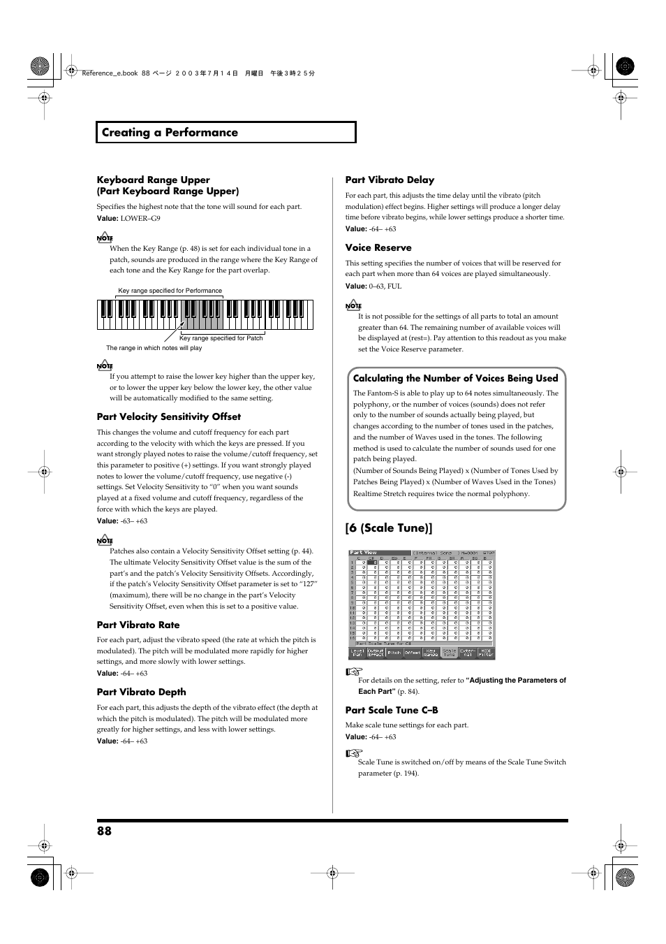 88 creating a performance, 6 (scale tune) | Roland Fantom-S User Manual | Page 88 / 228