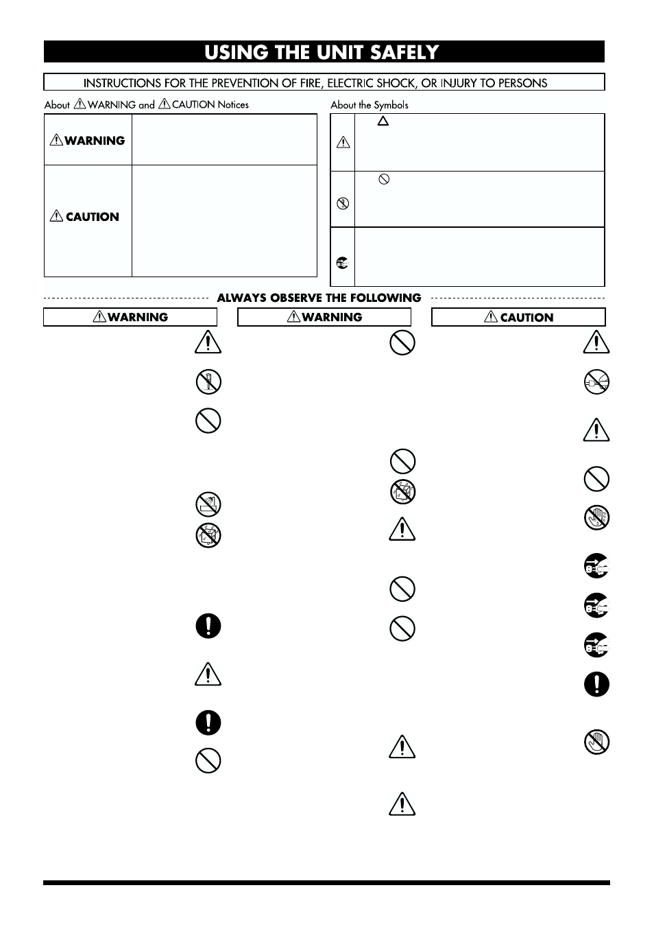 Using the unit safely | Roland DS-30A User Manual | Page 4 / 12