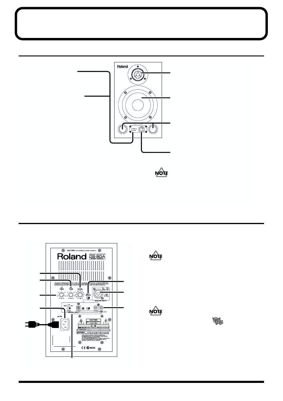Panel descriptions, Front, Rear | Bass-reflex ducts, Power switch, Power indicator, Digital in indicator | Roland DS-30A User Manual | Page 6 / 12