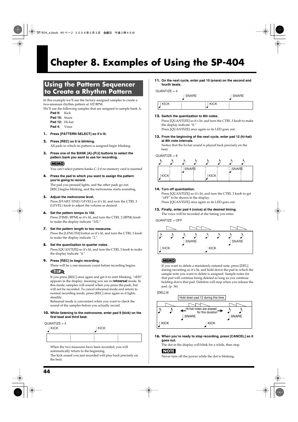 Chapter 8. examples of using the sp-404 | Roland SP-404 User Manual | Page 44 / 56