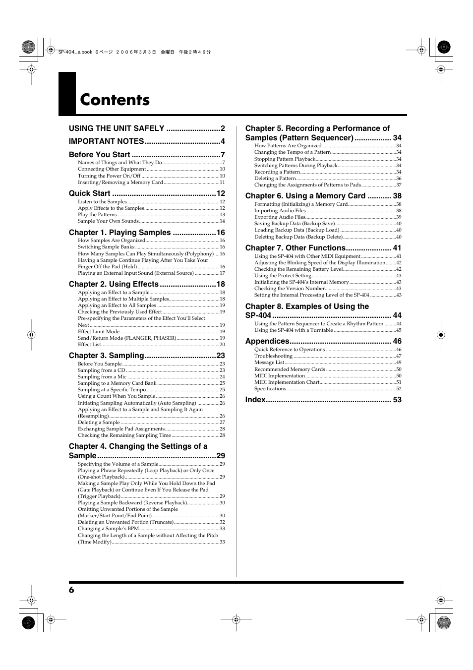 Roland SP-404 User Manual | Page 6 / 56
