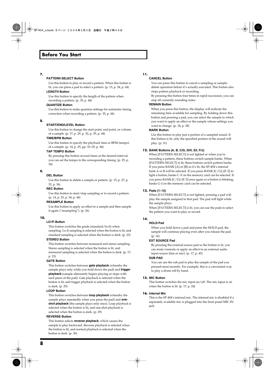 8 before you start | Roland SP-404 User Manual | Page 8 / 56