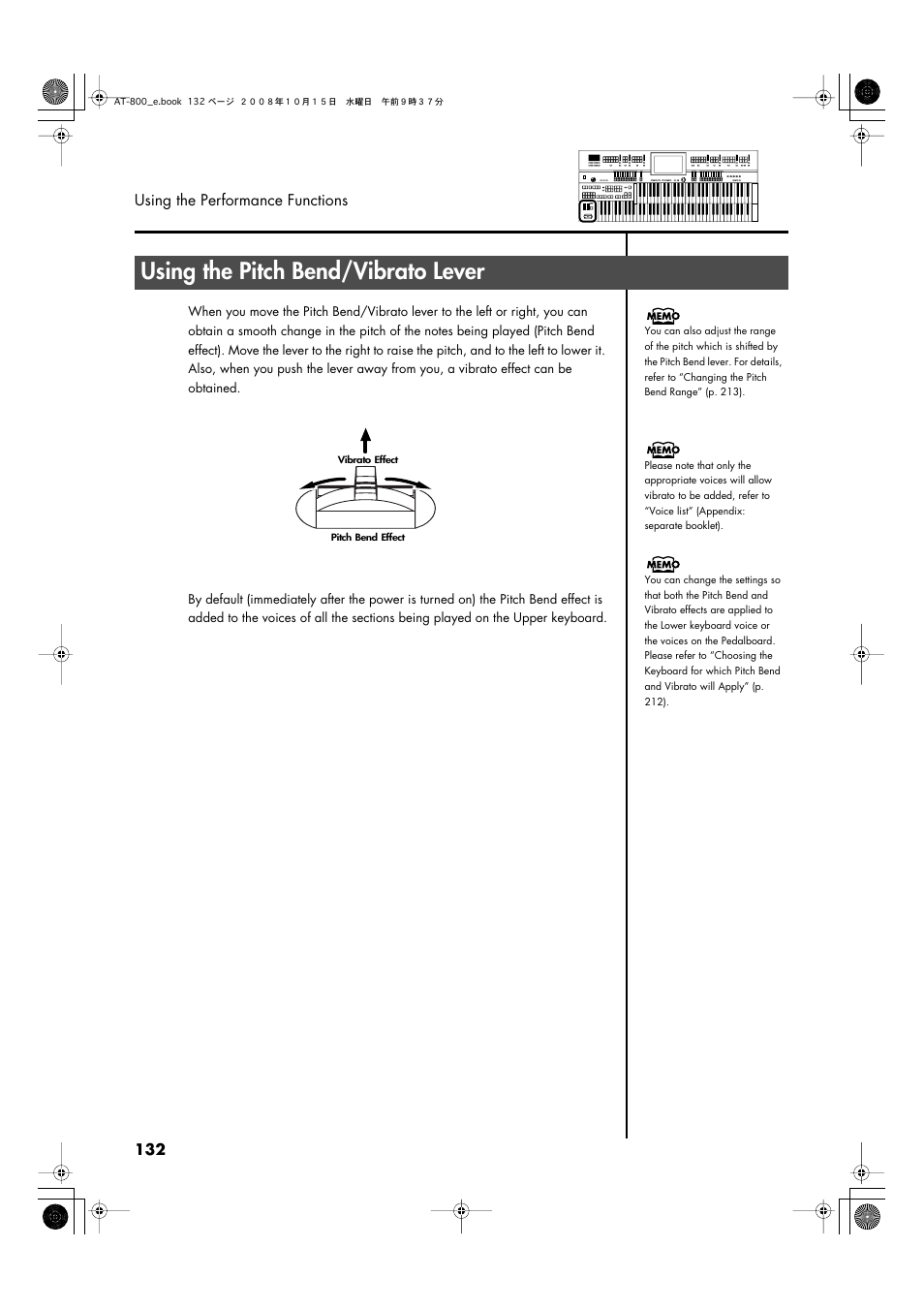 Using the pitch bend/vibrato lever, P. 132 | Roland AT800 User Manual | Page 132 / 292
