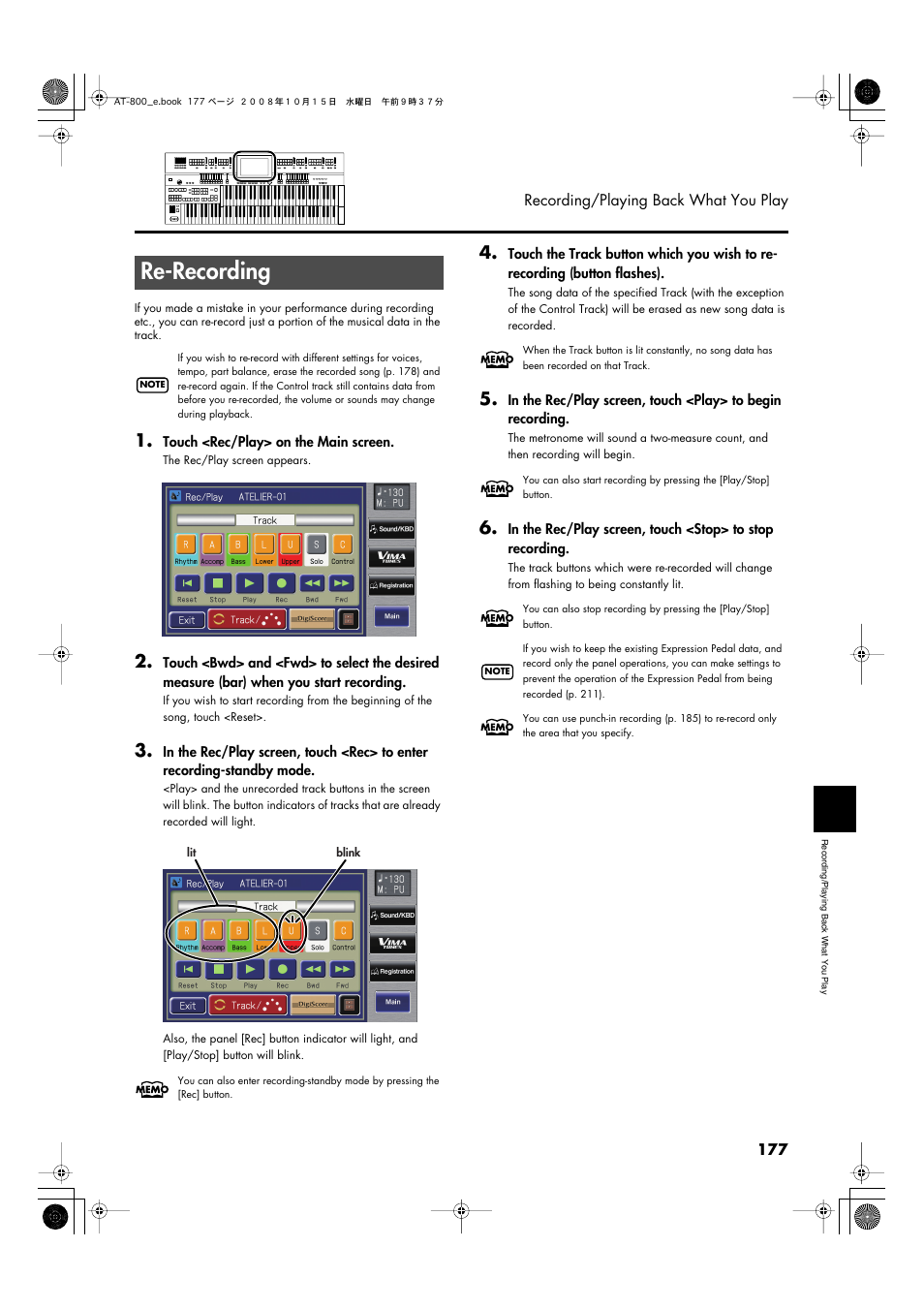 Re-recording | Roland AT800 User Manual | Page 177 / 292