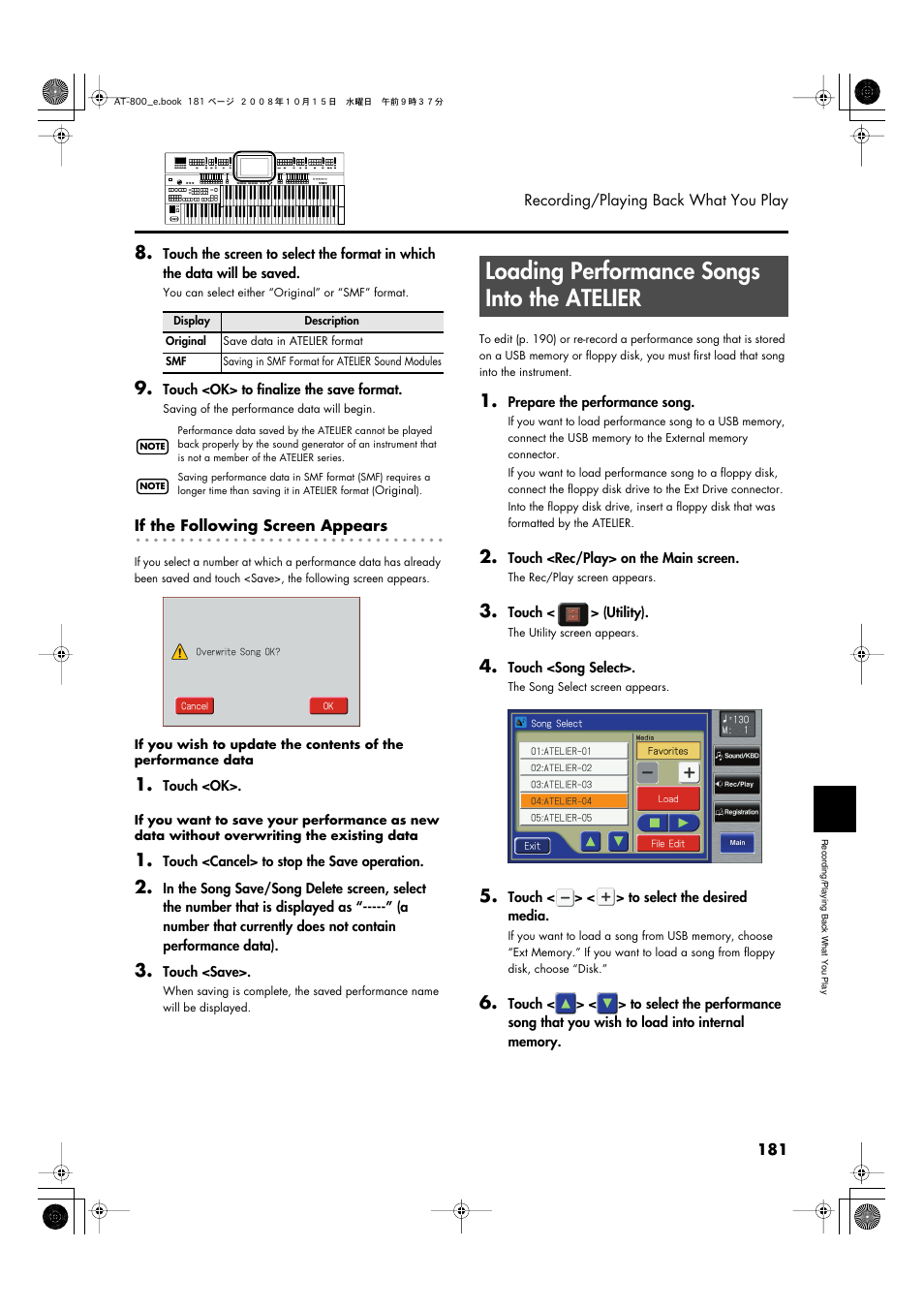 Loading performance songs into the atelier | Roland AT800 User Manual | Page 181 / 292