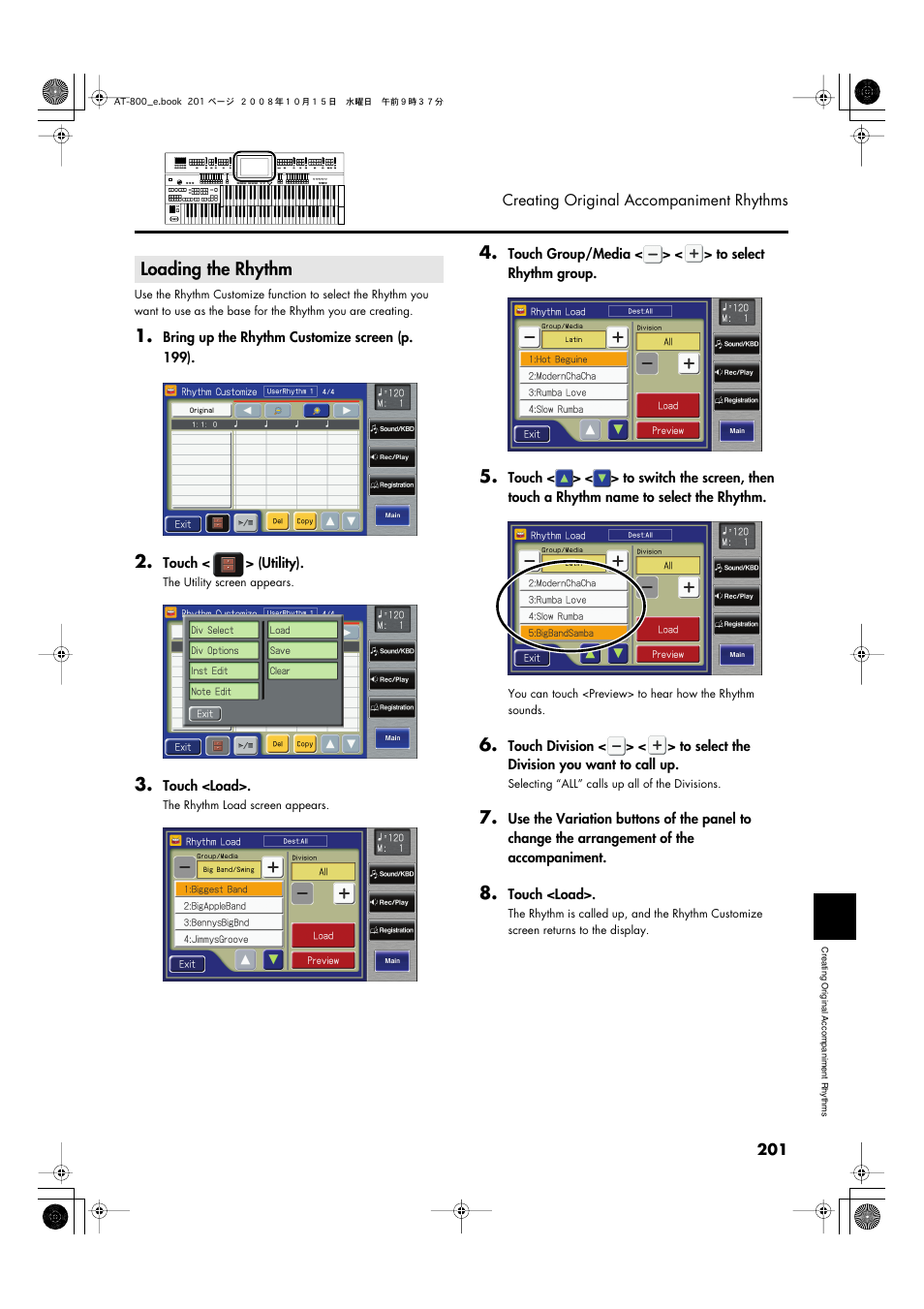 Loading the rhythm | Roland AT800 User Manual | Page 201 / 292