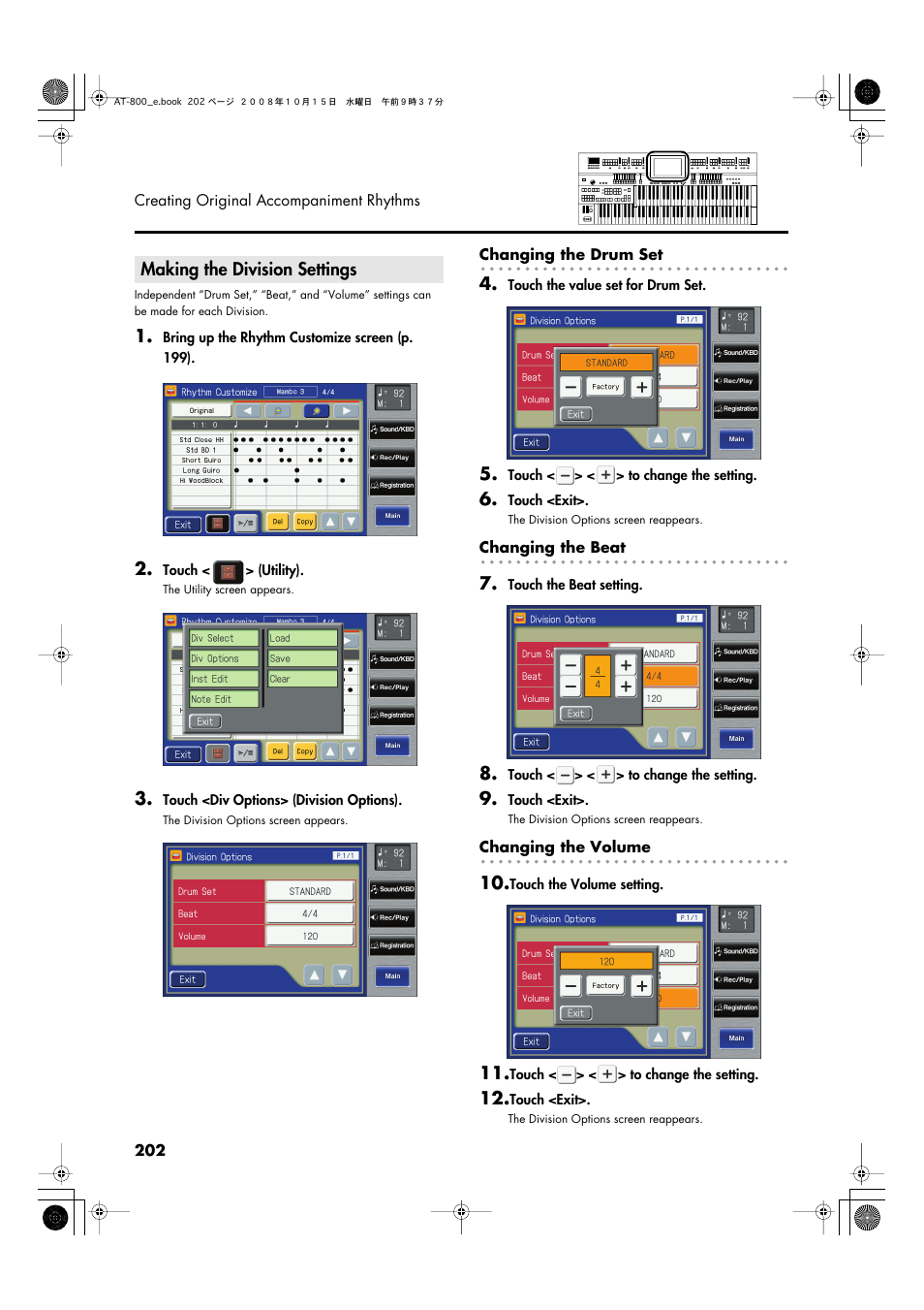 Making the division settings | Roland AT800 User Manual | Page 202 / 292