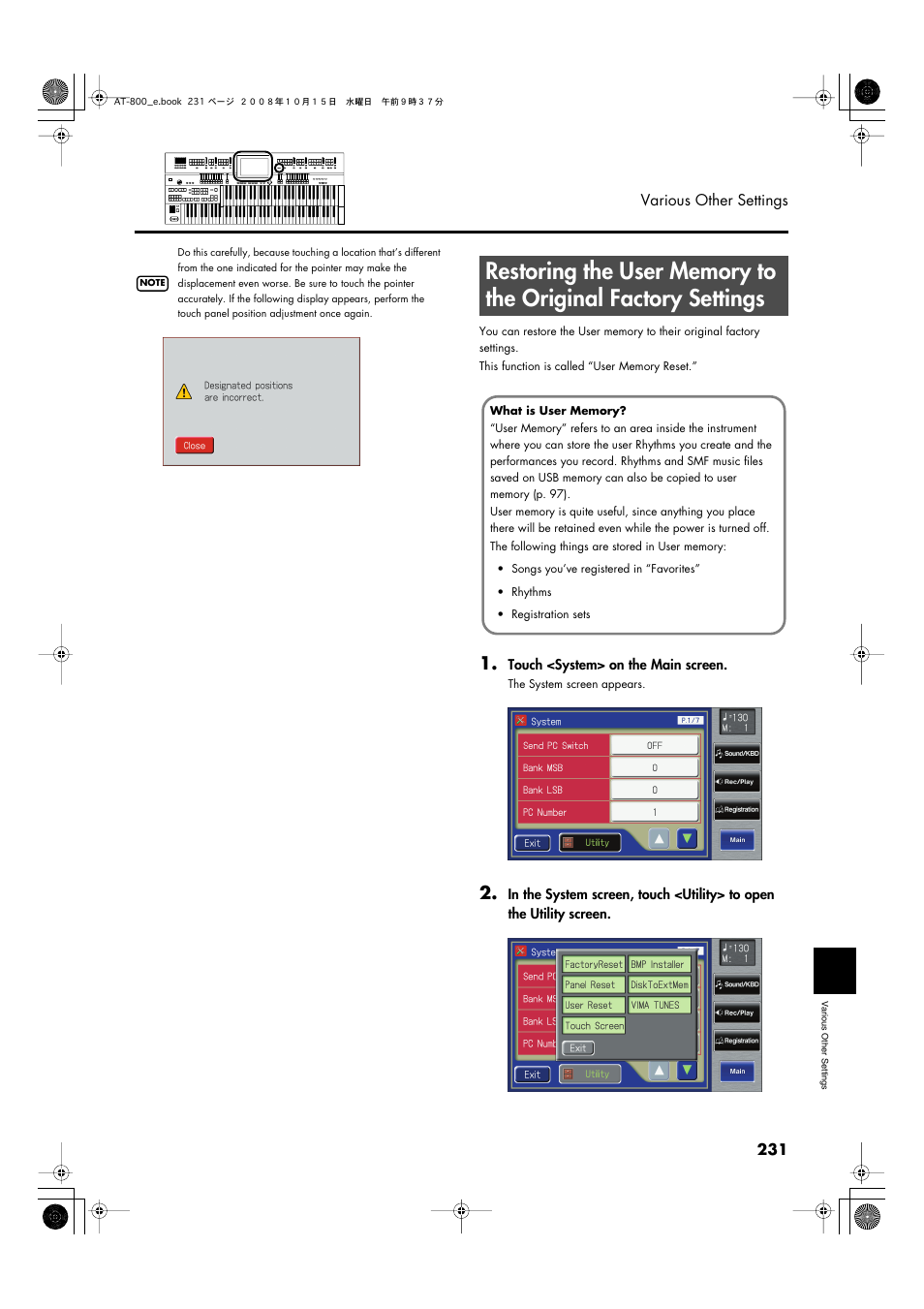Memory (p. 231), or floppy disk | Roland AT800 User Manual | Page 231 / 292