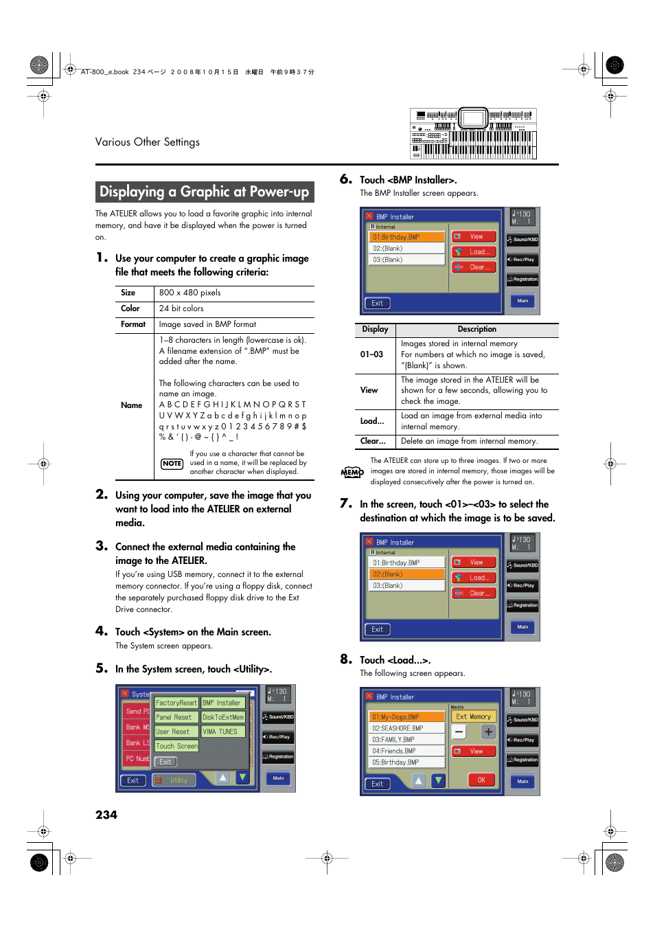 Displaying a graphic at power-up | Roland AT800 User Manual | Page 234 / 292