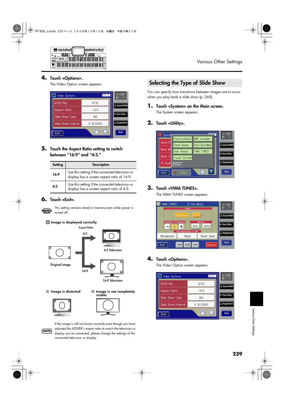 Selecting the type of slide show | Roland AT800 User Manual | Page 239 / 292