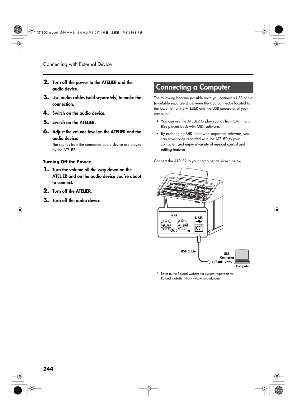 Connecting a computer, P. 244 | Roland AT800 User Manual | Page 244 / 292