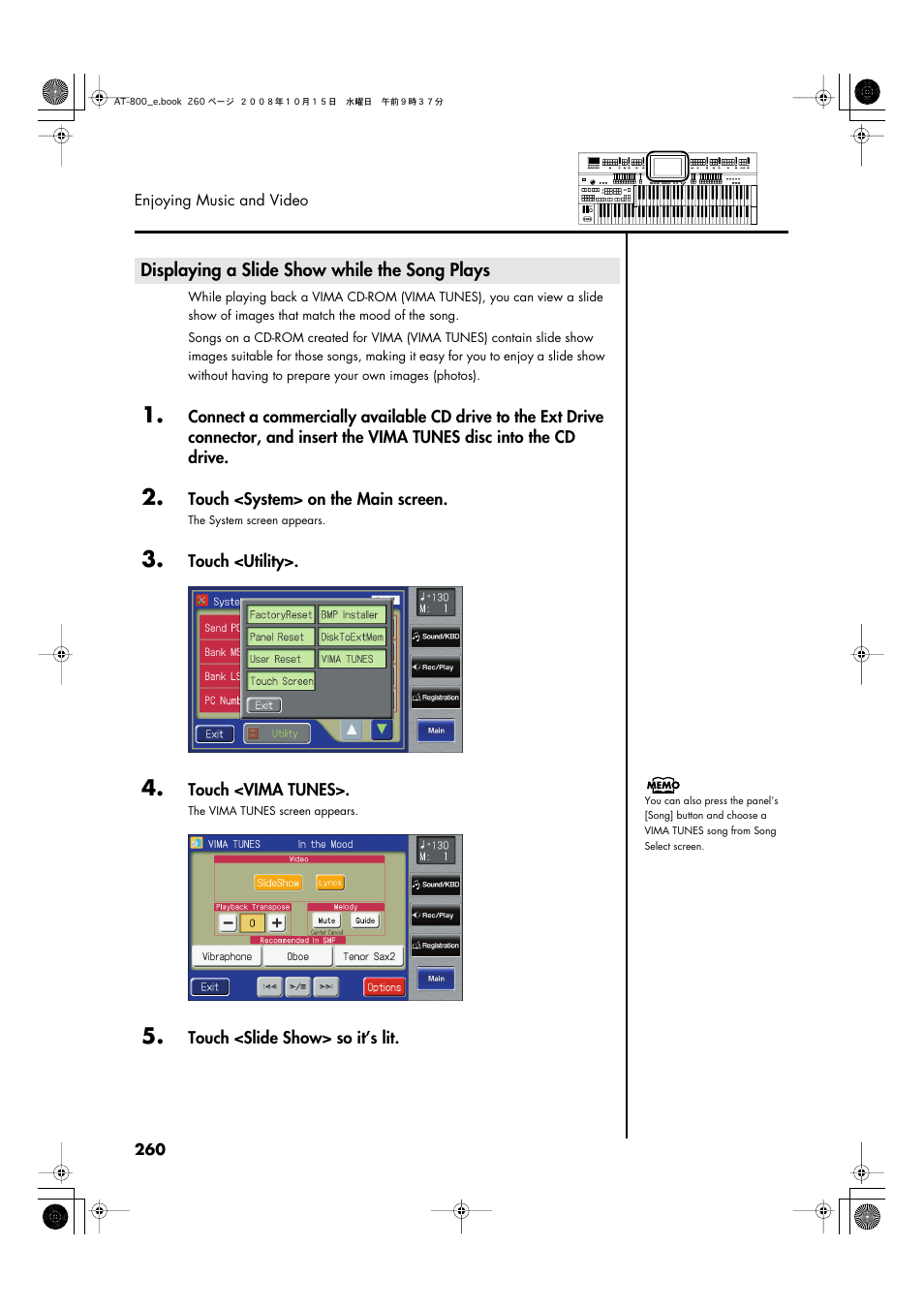 Displaying a slide show while the song plays | Roland AT800 User Manual | Page 260 / 292