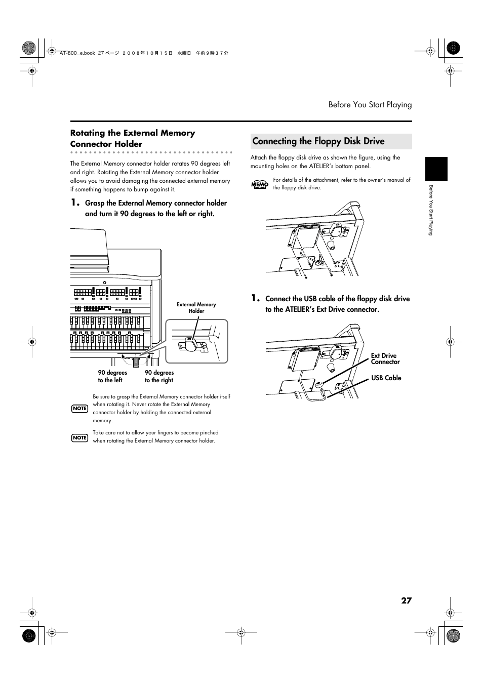 Connecting the floppy disk drive | Roland AT800 User Manual | Page 27 / 292