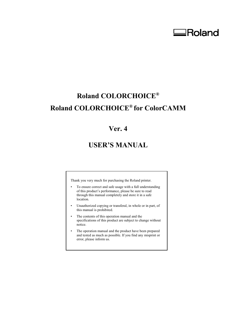 Roland COLORCHOICE User Manual | 45 pages