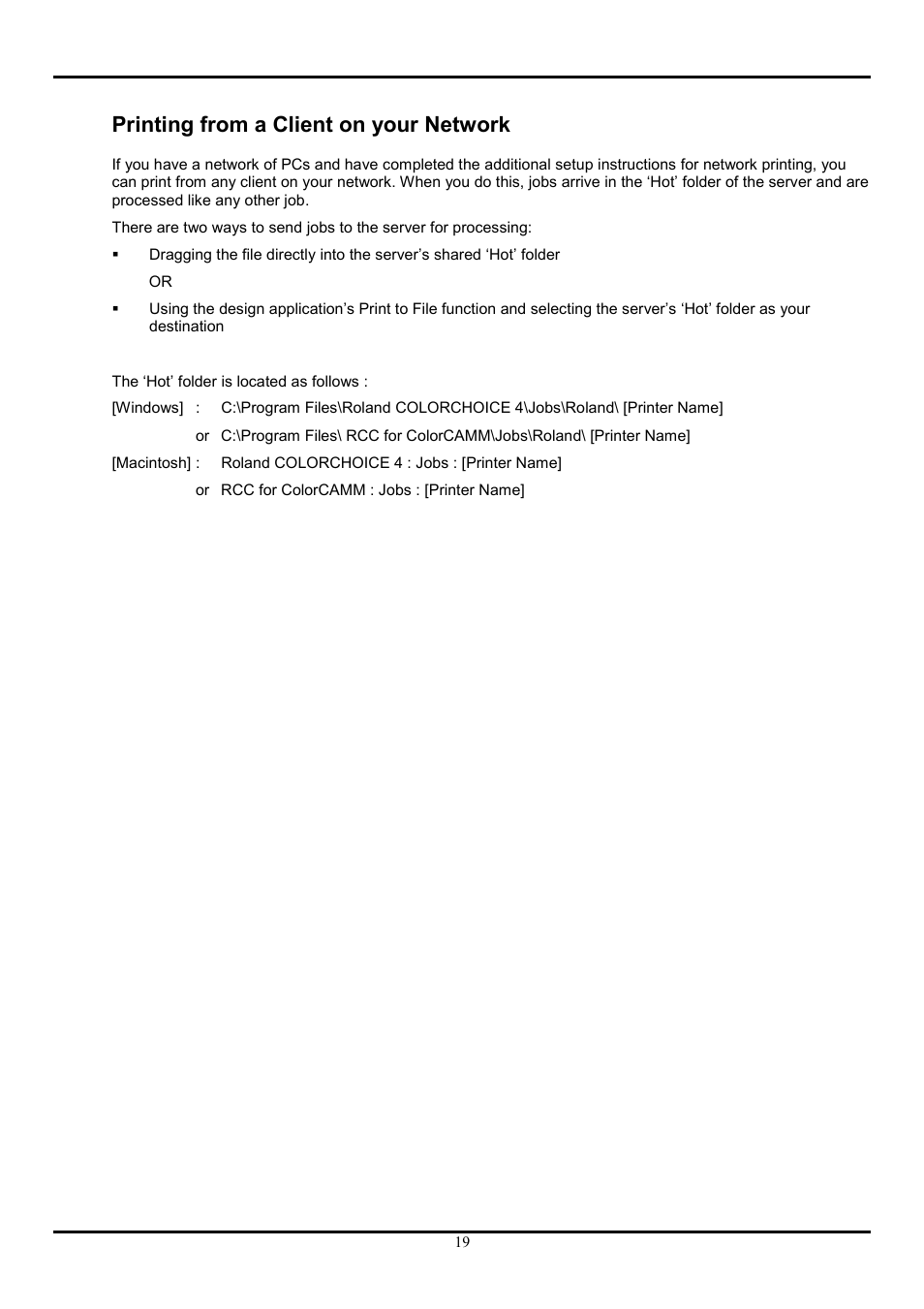 Printing from a client on your network | Roland COLORCHOICE User Manual | Page 19 / 45