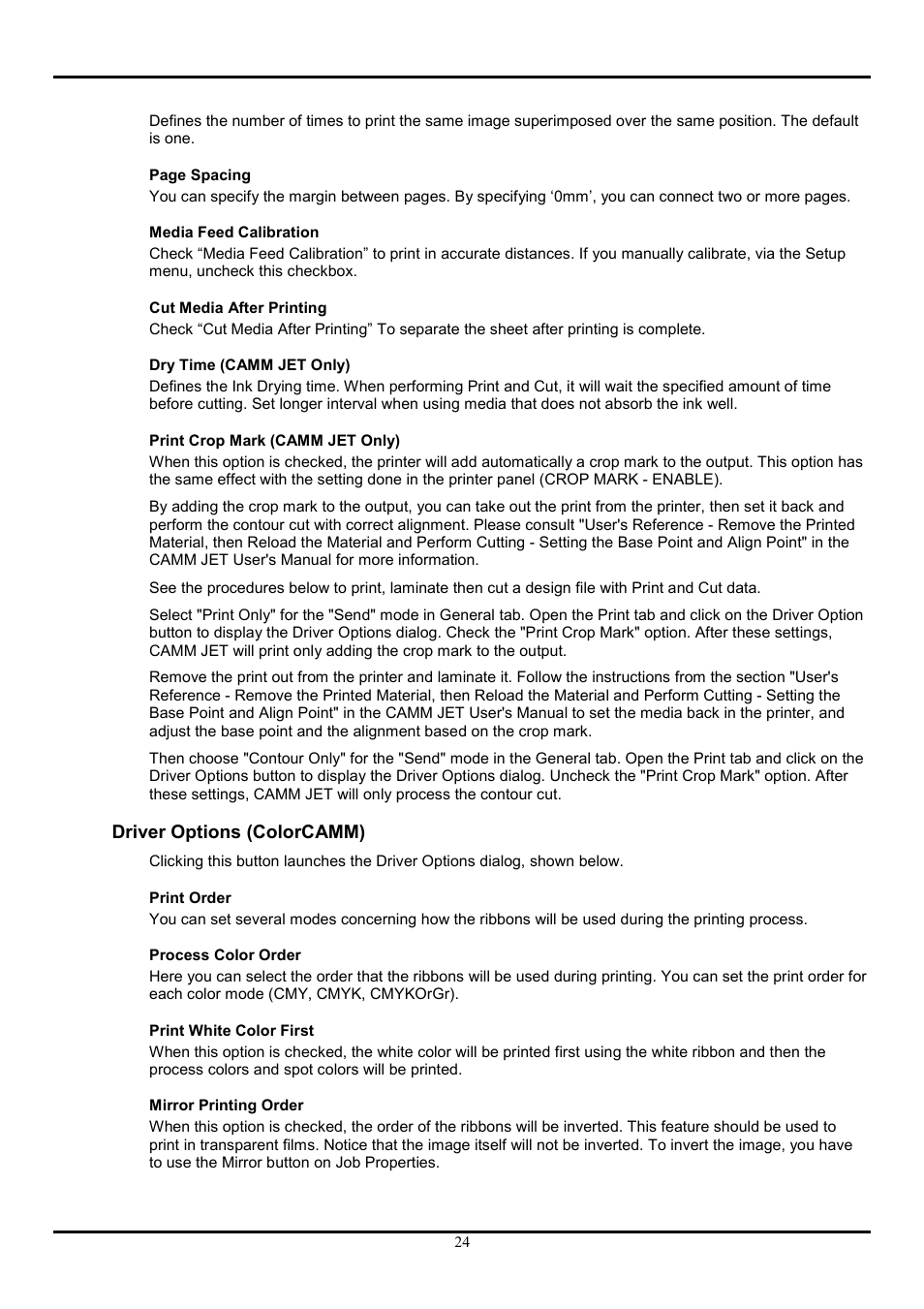 Driver options (colorcamm) | Roland COLORCHOICE User Manual | Page 24 / 45