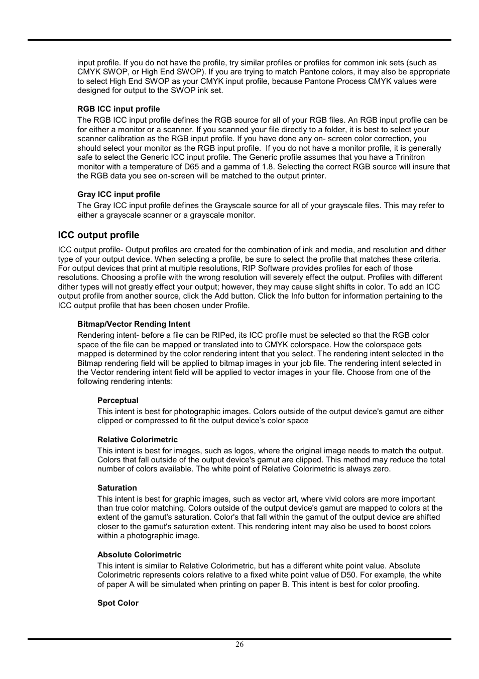 Icc output profile | Roland COLORCHOICE User Manual | Page 26 / 45
