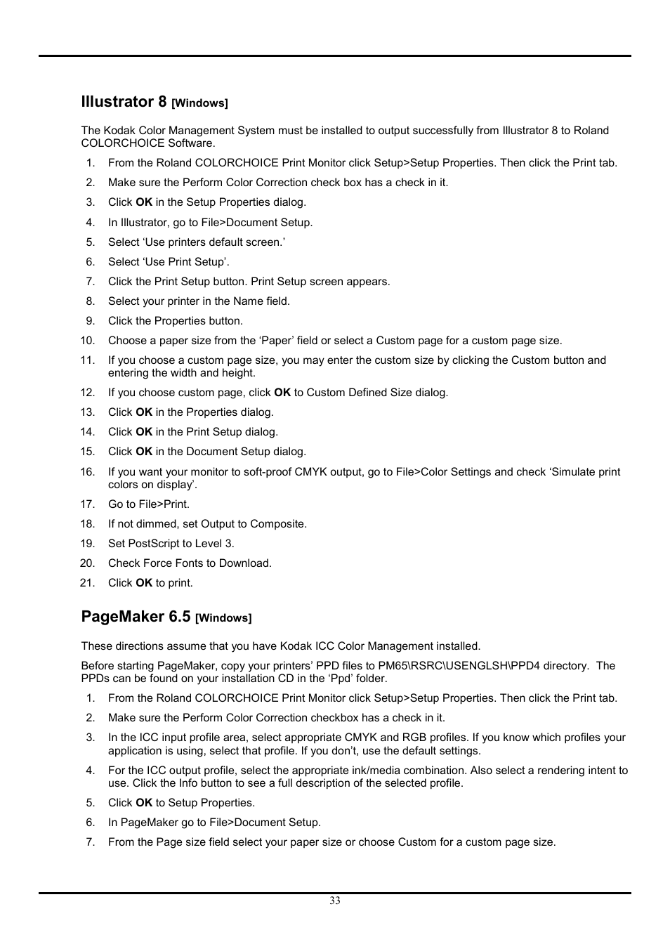 Illustrator 8 [windows, Illustrator 8, Pagemaker 6.5 | Roland COLORCHOICE User Manual | Page 33 / 45