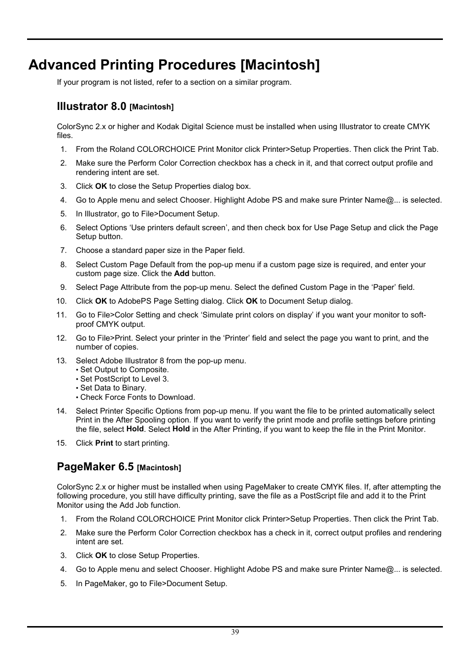 Advanced printing procedures [macintosh, Illustrator 8.0 [macintosh, Illustrator 8.0 | Pagemaker 6.5 | Roland COLORCHOICE User Manual | Page 39 / 45