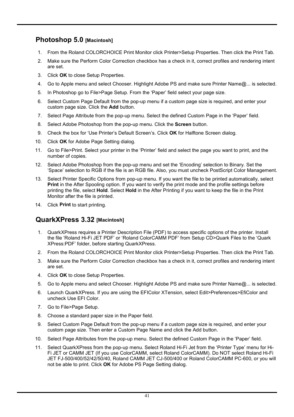 Photoshop 5.0 [macintosh, Quarkxpress 3.32 [macintosh, Photoshop 5.0 | Quarkxpress 3.32 | Roland COLORCHOICE User Manual | Page 41 / 45