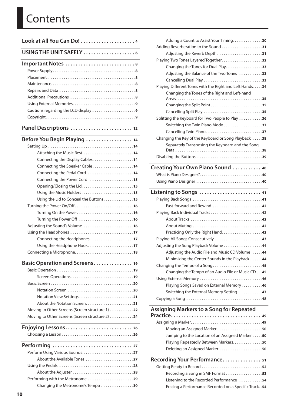 Roland Digital Piano HP User Manual | Page 10 / 100