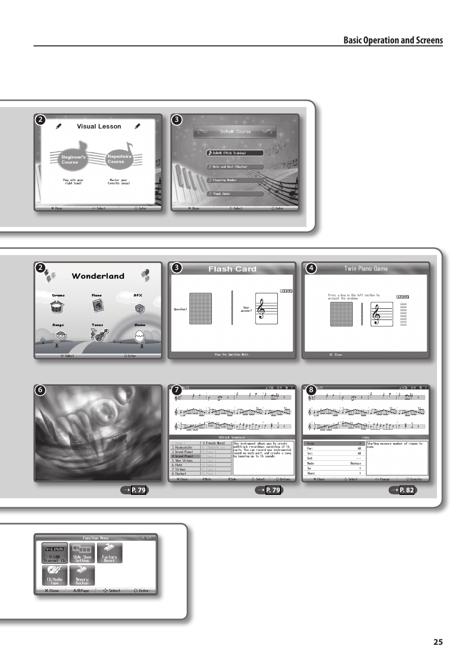 P. 24, Ontinues on p. 24, Moving to other screens (screen structure 2) | Roland Digital Piano HP User Manual | Page 25 / 100