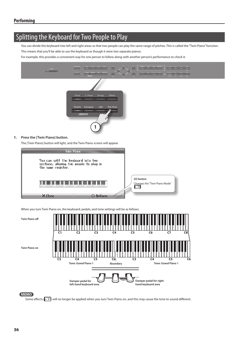 Splitting the keyboard for two people to play, P. 36, Ers (p. 36) | Performing | Roland Digital Piano HP User Manual | Page 36 / 100