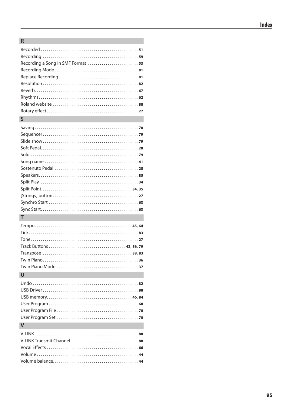 Index | Roland Digital Piano HP User Manual | Page 95 / 100