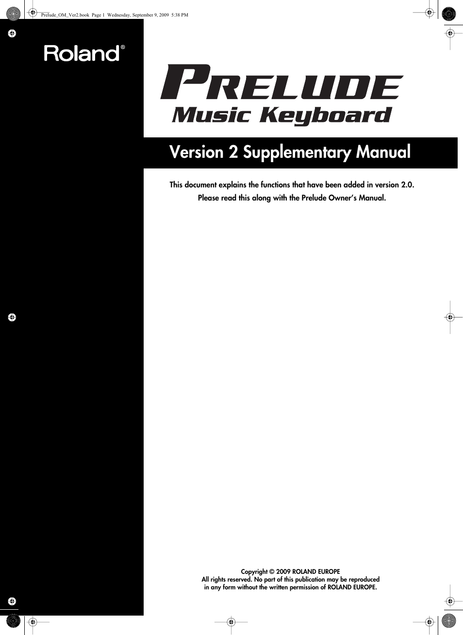 Roland PRELUDE MUSIC KEYBOARD 2 User Manual | 48 pages