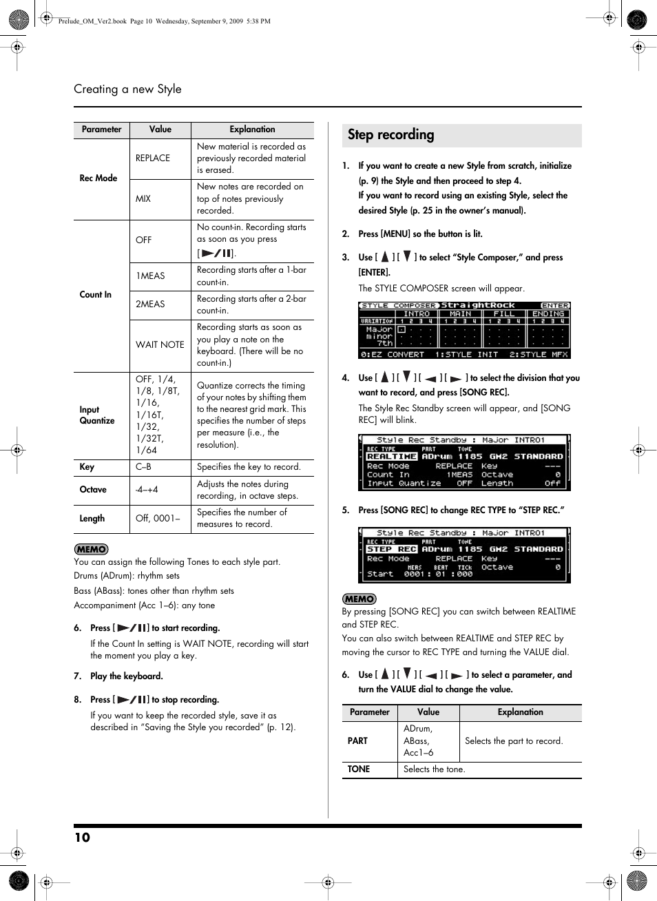 Step recording, 10 creating a new style | Roland PRELUDE MUSIC KEYBOARD 2 User Manual | Page 10 / 48
