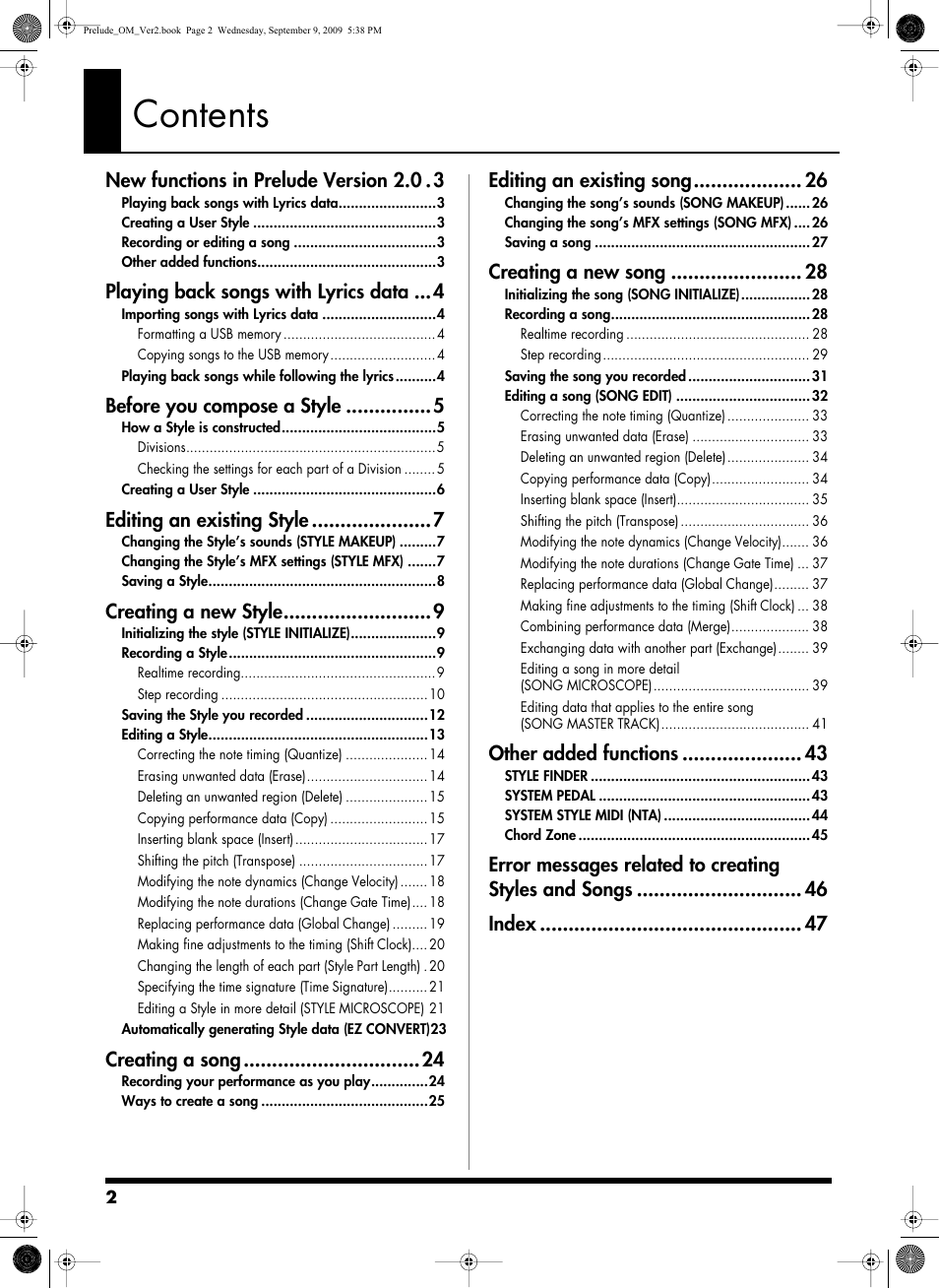 Roland PRELUDE MUSIC KEYBOARD 2 User Manual | Page 2 / 48