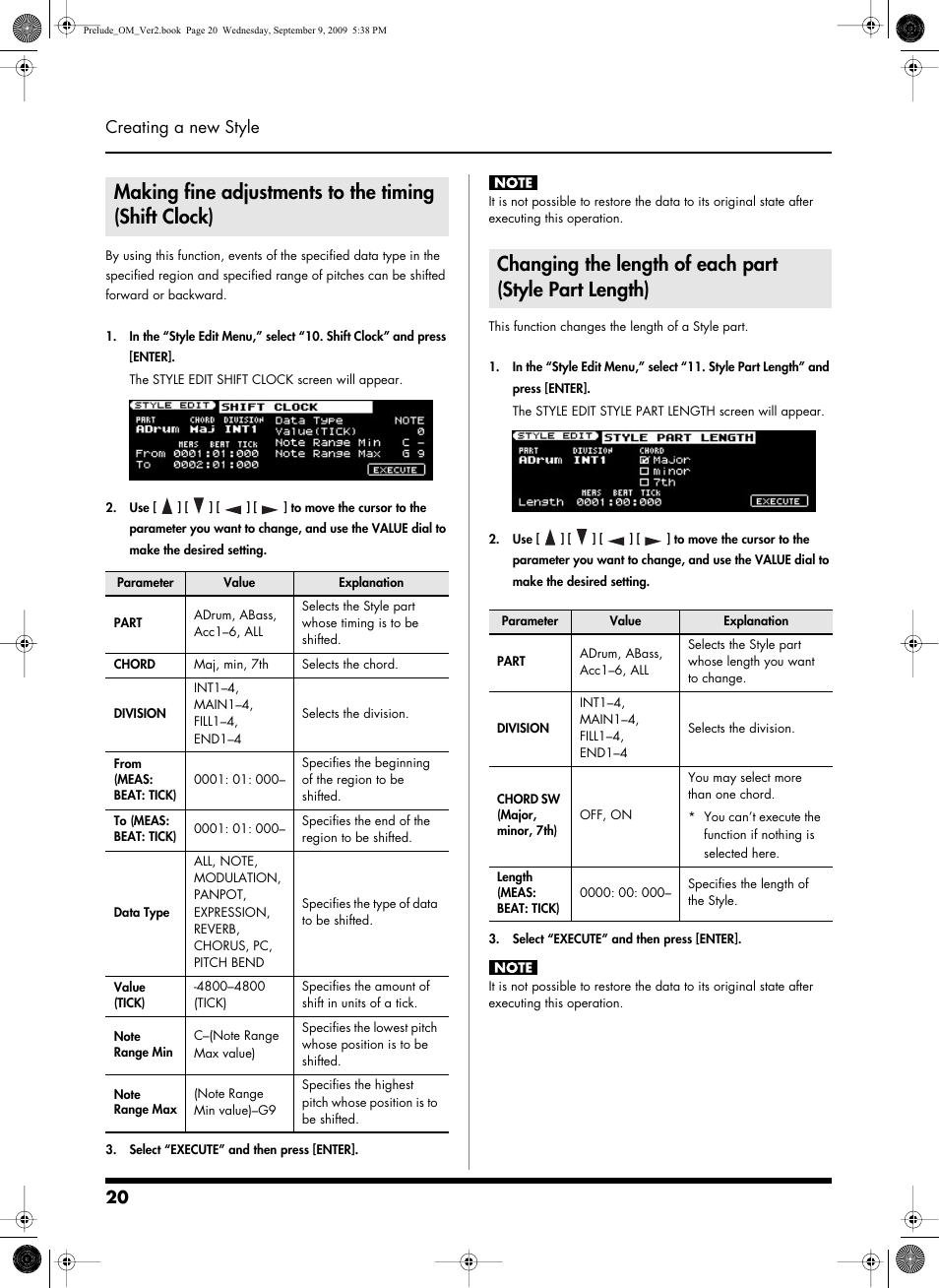 20 creating a new style | Roland PRELUDE MUSIC KEYBOARD 2 User Manual | Page 20 / 48