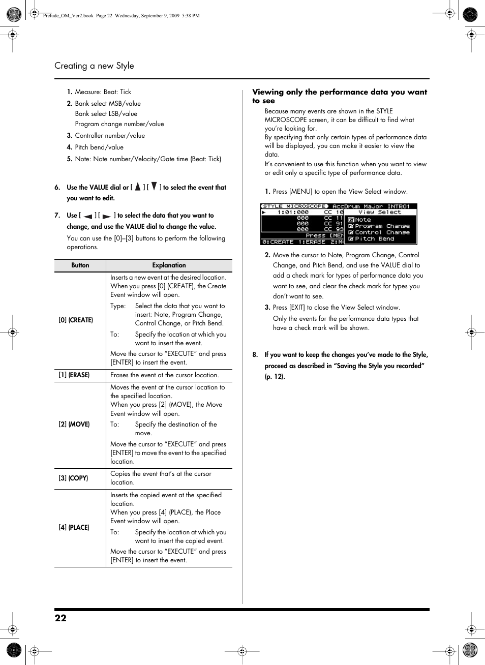 22 creating a new style | Roland PRELUDE MUSIC KEYBOARD 2 User Manual | Page 22 / 48