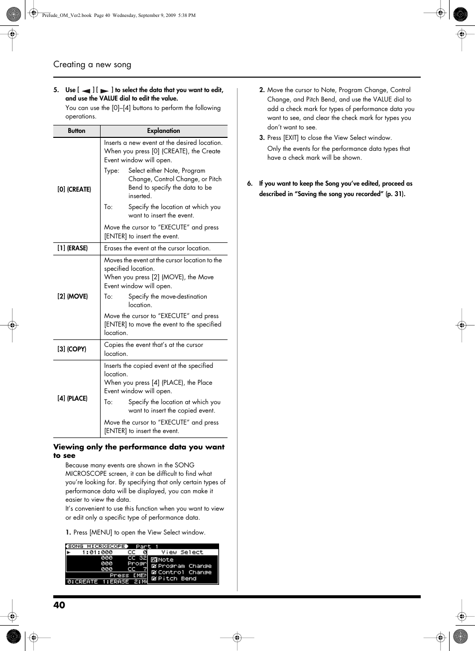 40 creating a new song | Roland PRELUDE MUSIC KEYBOARD 2 User Manual | Page 40 / 48