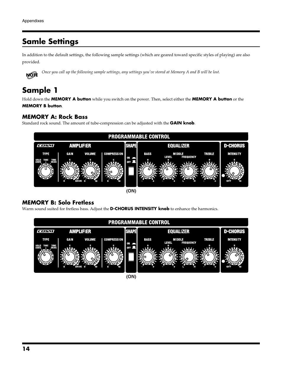 Samle settings, Sample 1 | Roland DB-700 User Manual | Page 14 / 20