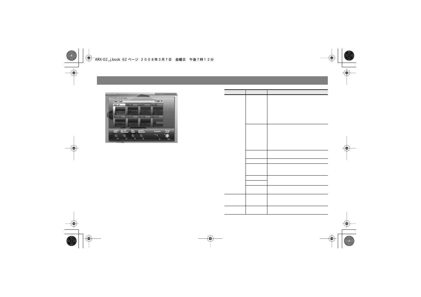 タイプを選ぶ（type/level画面 | Roland fm/am radio User Manual | Page 62 / 84
