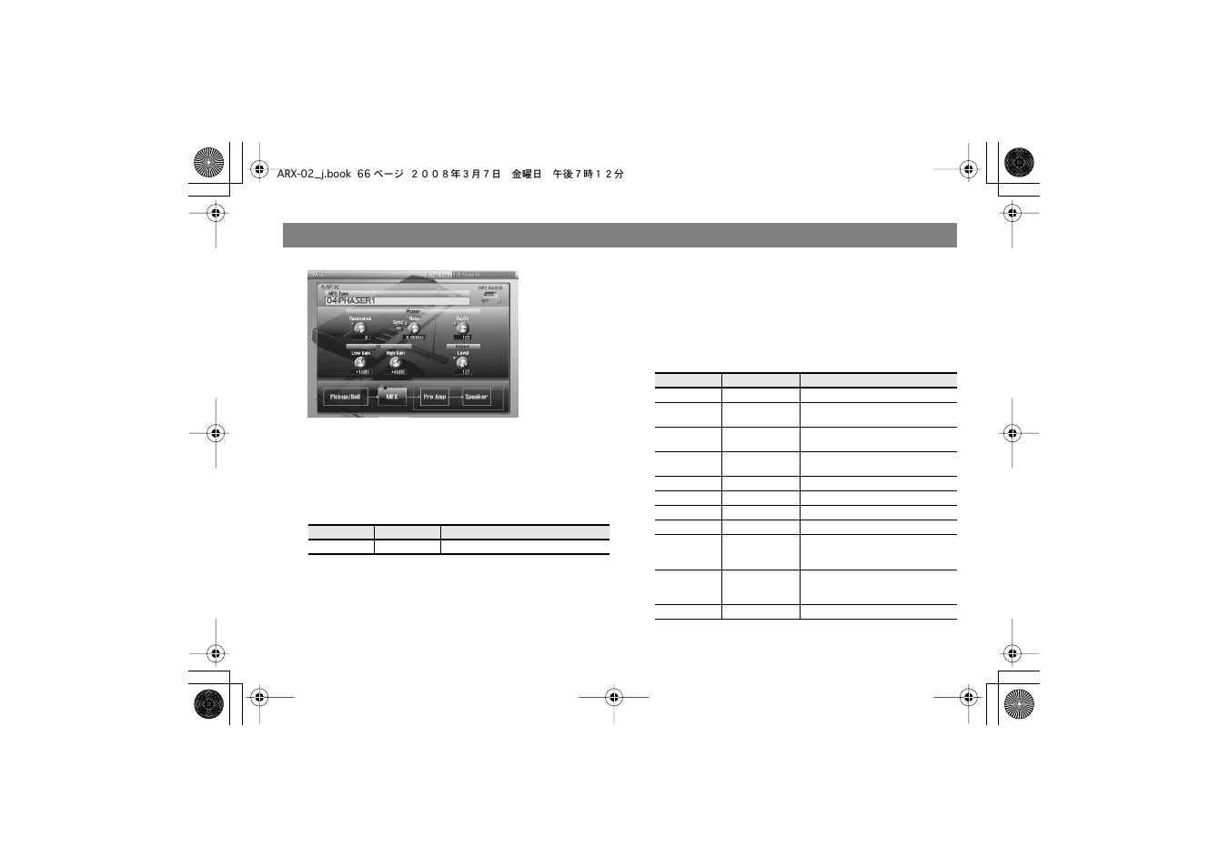 エフェクトを選ぶ（mfx画面, Mfxスイッチ（mfx switch, Mfxタイプ（mfx type | Roland fm/am radio User Manual | Page 66 / 84