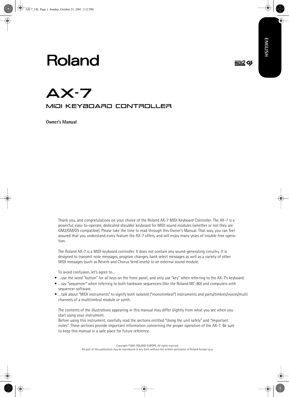 Roland AX-7 User Manual | 18 pages