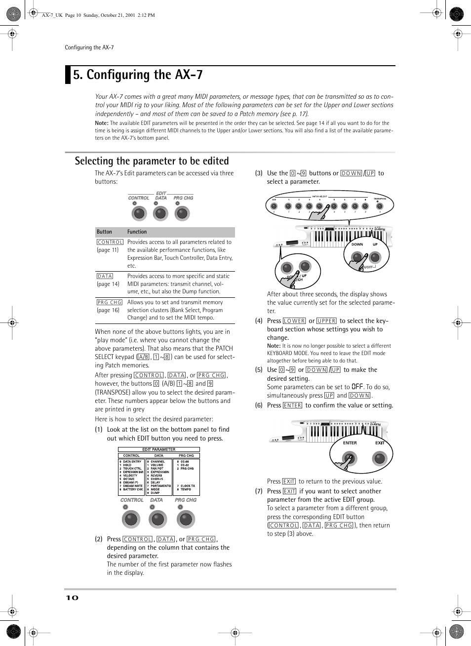 Configuring the ax-7, Selecting the parameter to be edited | Roland AX-7 User Manual | Page 10 / 18