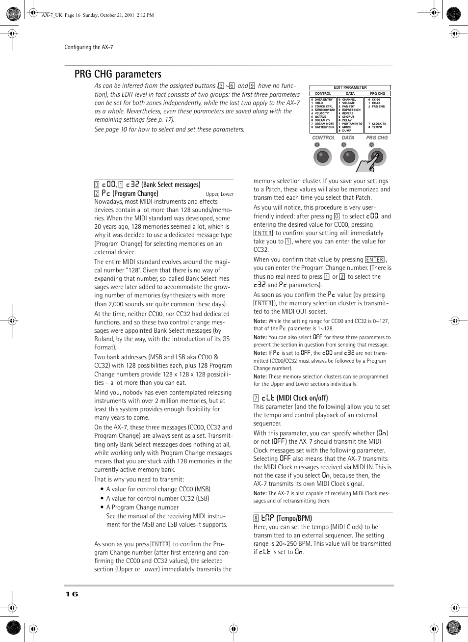 Prg chg parameters | Roland AX-7 User Manual | Page 16 / 18