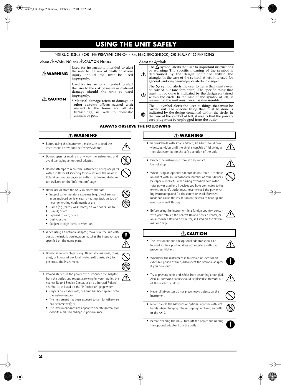 Roland AX-7 User Manual | Page 2 / 18