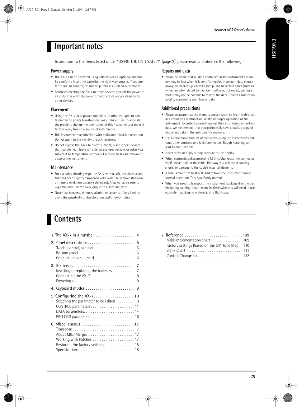 Roland AX-7 User Manual | Page 3 / 18