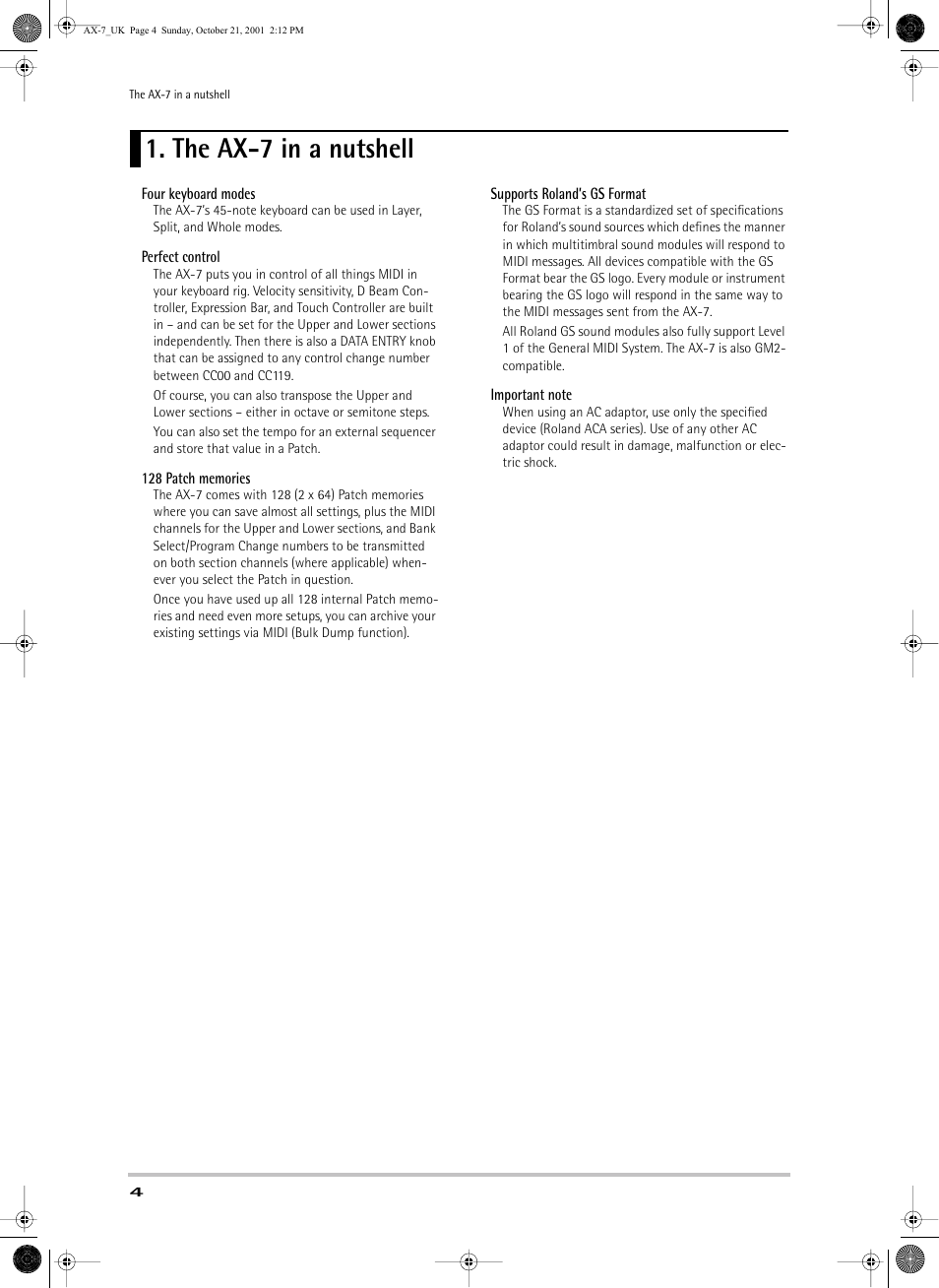 The ax-7 in a nutshell | Roland AX-7 User Manual | Page 4 / 18