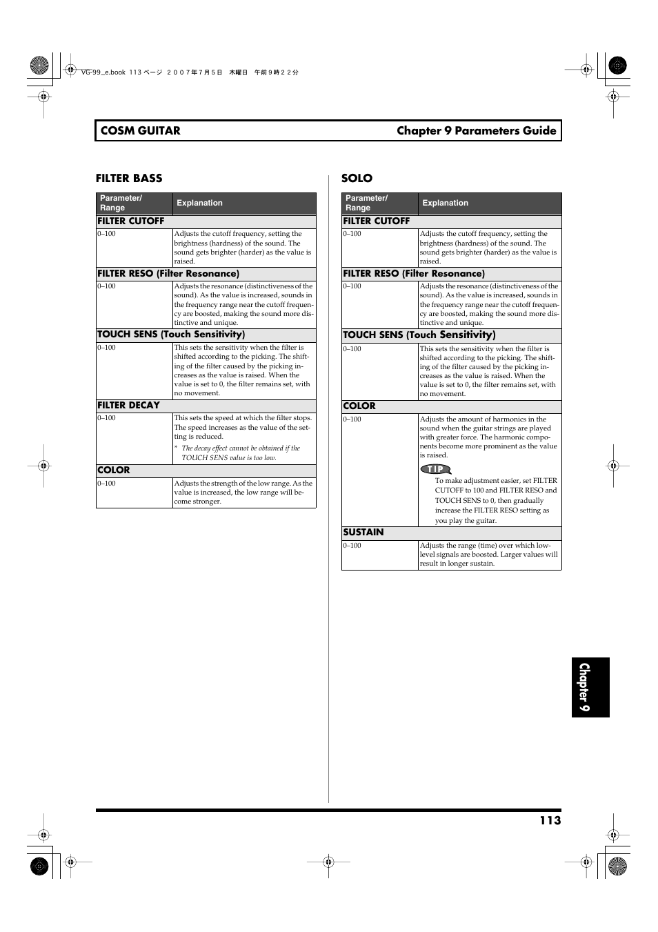 Chapter 9 | Roland VG-99 User Manual | Page 113 / 204