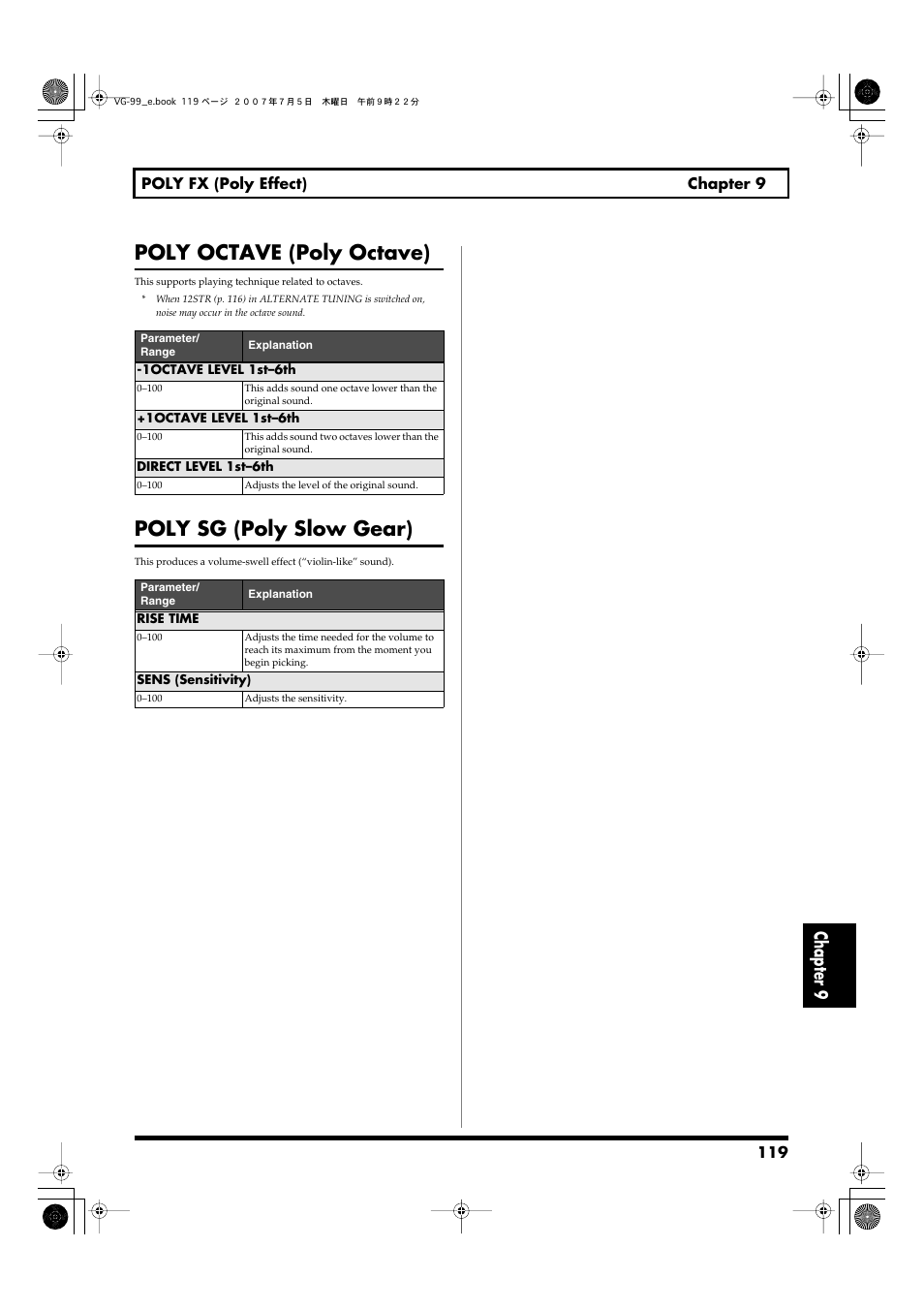 Poly octave (poly octave), Poly sg (poly slow gear), Chapter 9 | Roland VG-99 User Manual | Page 119 / 204