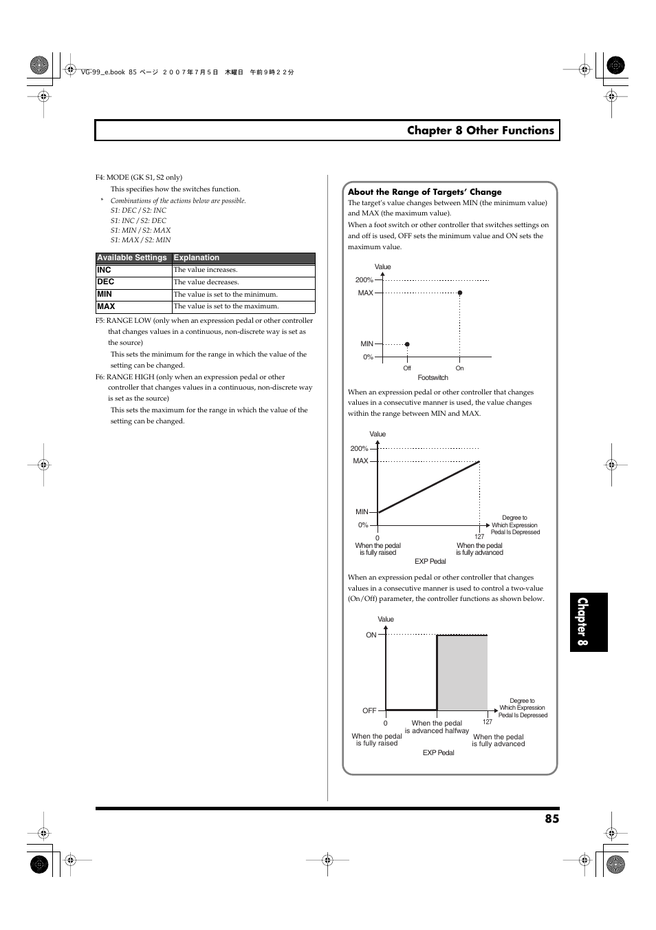 Chapter 8, 85 chapter 8 other functions | Roland VG-99 User Manual | Page 85 / 204