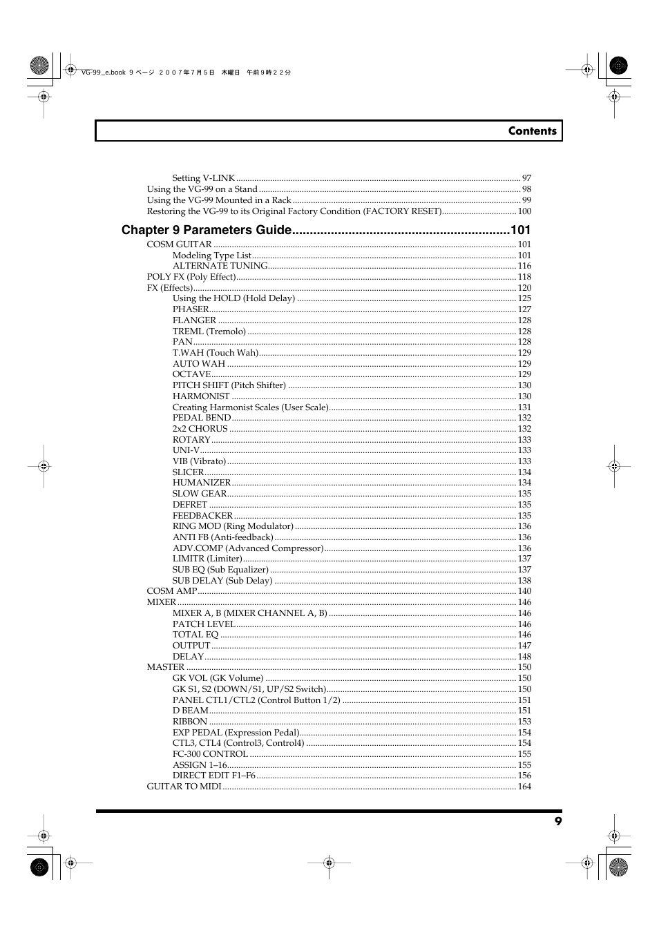 Chapter 9 parameters guide | Roland VG-99 User Manual | Page 9 / 204